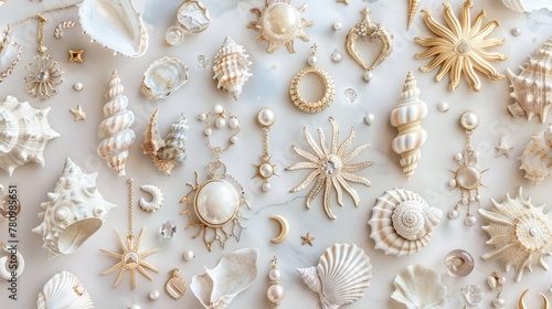 Elegant Assortment of Jewelry and Shells on White