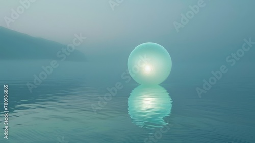 Serene Lake with Glowing Orb at Twilight