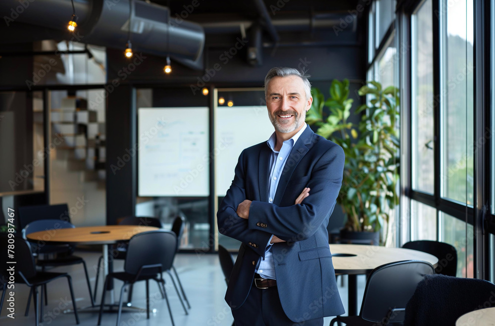 Suave CEO Smiling in Café Area Suave CEO Smiling in Café Area