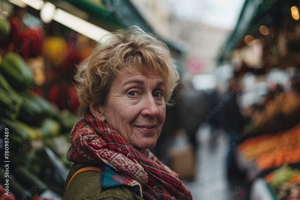 Portrait of senior woman at the market in Paris, France. Portrait of senior woman at the market in Paris, France.