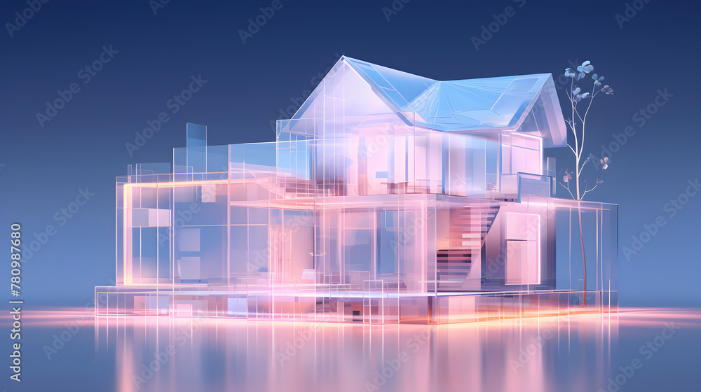 Fototapeta premium Digital colorful future architectural design scene graphics poster web page PPT background
