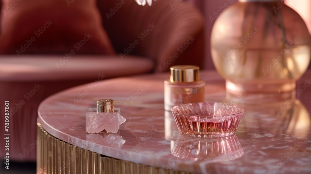 Soft and sumptuous pink velvet creates a stunning contrast to the sleek and opulent crystal podium creating a gl atmosphere for your . . - obrazy, fototapety, plakaty 