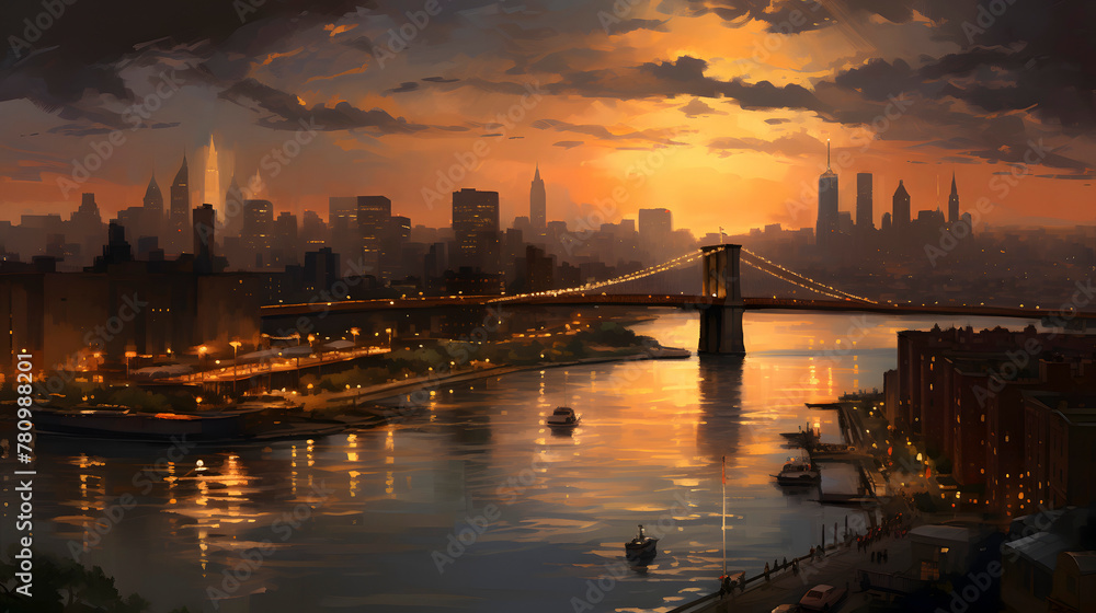Fototapeta premium digital sunset dusk city scene graphic poster web page PPT background