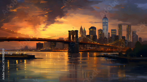 digital sunset dusk city scene graphic poster web page PPT background © yonshan