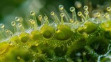 This image captures a closer look at the stomata revealing the presence of delicate hairs called trichomes. These trichomes serve