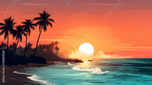 digital sunset beach scene graphic poster web page PPT background © JINYIN