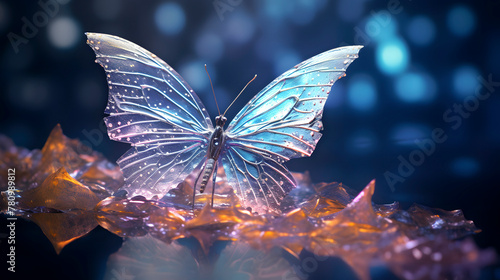 Digital technology glass crystal butterfly fantasy scene abstract graphic poster web page PPT background © yonshan