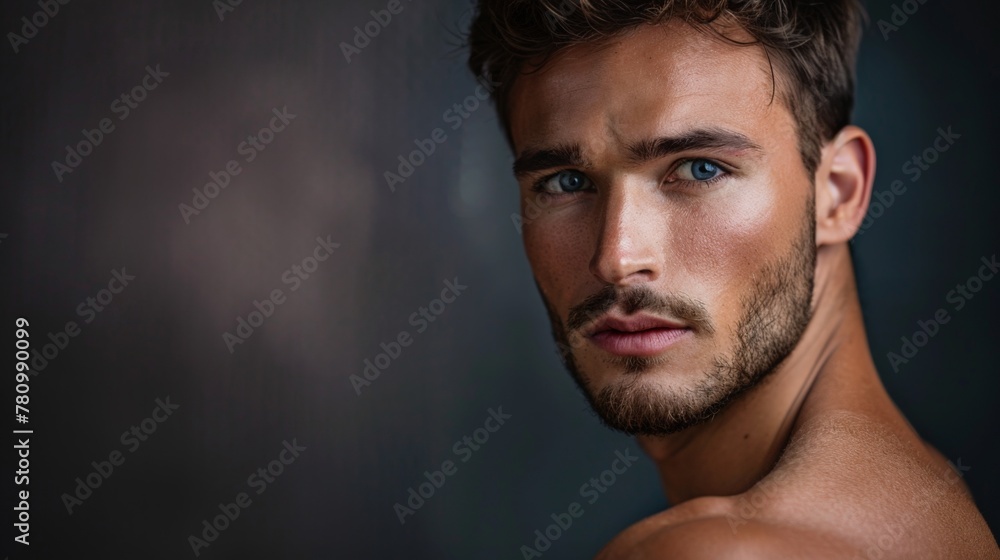 Man with a beard and bare chest posing