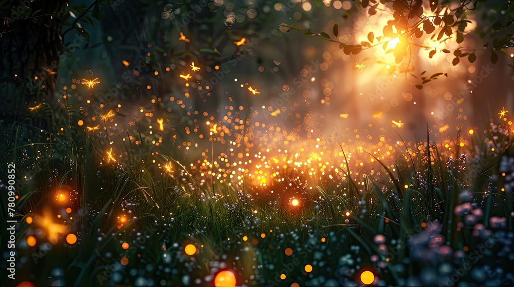 Alive with the dance of fireflies and fluttering butterflies, a magical pathway in the forest is bathed in a mystical light that whispers of ancient secrets and untold stories.