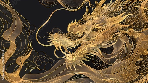 Traditional golden lines chinese dragon illustration poster background