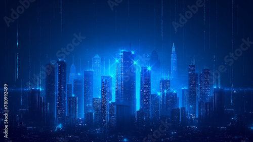 Internet speed Data communication connection network frame Modern industrial skyline city structure  city internet of things concepts wireless technology information system  abstract blue background.