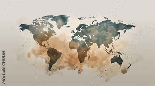 Minimalist world map  clean lines and soft hues capturing the calm and hopeful essence of a new earth