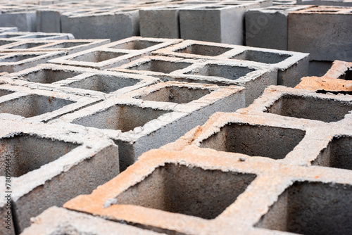 Building blocks stacked up at a construction site in Ibadan, Nigeria -  March 2024.