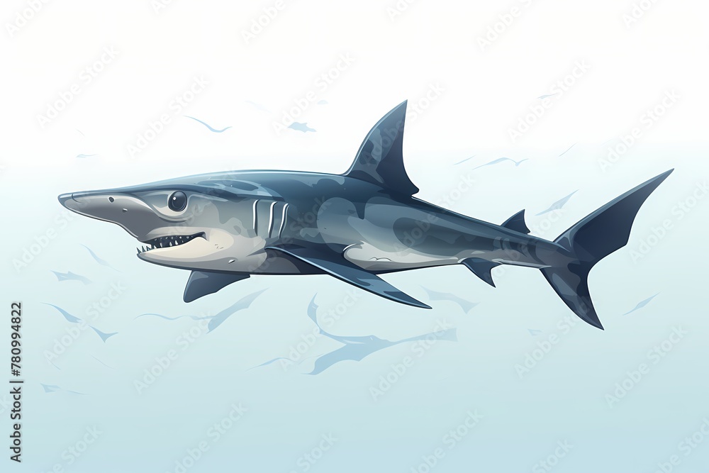 Stealthy hammerhead shark patrolling the deep ocean, isolated on white solid background - obrazy, fototapety, plakaty 