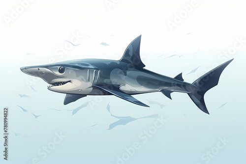 Stealthy hammerhead shark patrolling the deep ocean, isolated on white solid background