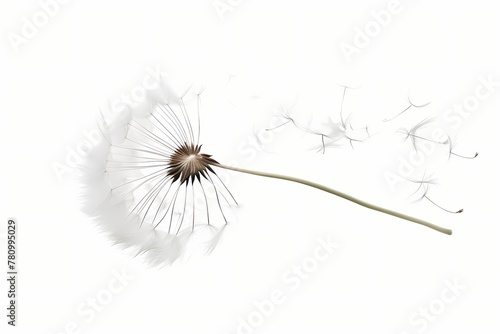 Wispy dandelion seed caught in the breeze  on a journey of possibilities  isolated on white solid background