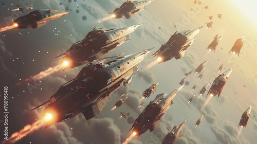 Fototapeta Naklejka Na Ścianę i Meble -  A fleet of spaceship fighter jets