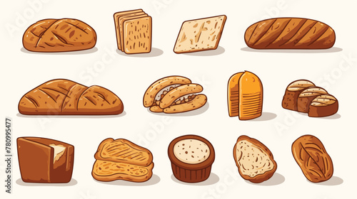 Collection of bread icon vector 2d flat cartoon vac photo