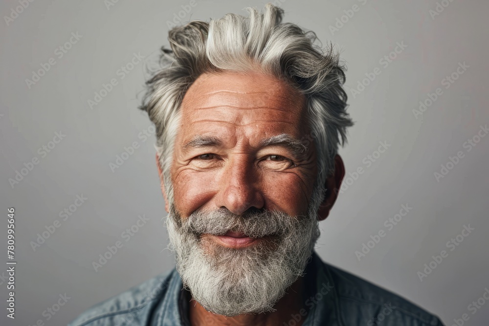 Portrait of a happy senior man with gray hair and beard. Portrait of a happy senior man with gray hair and beard.