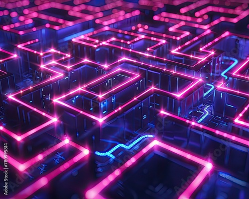A neon circuit maze