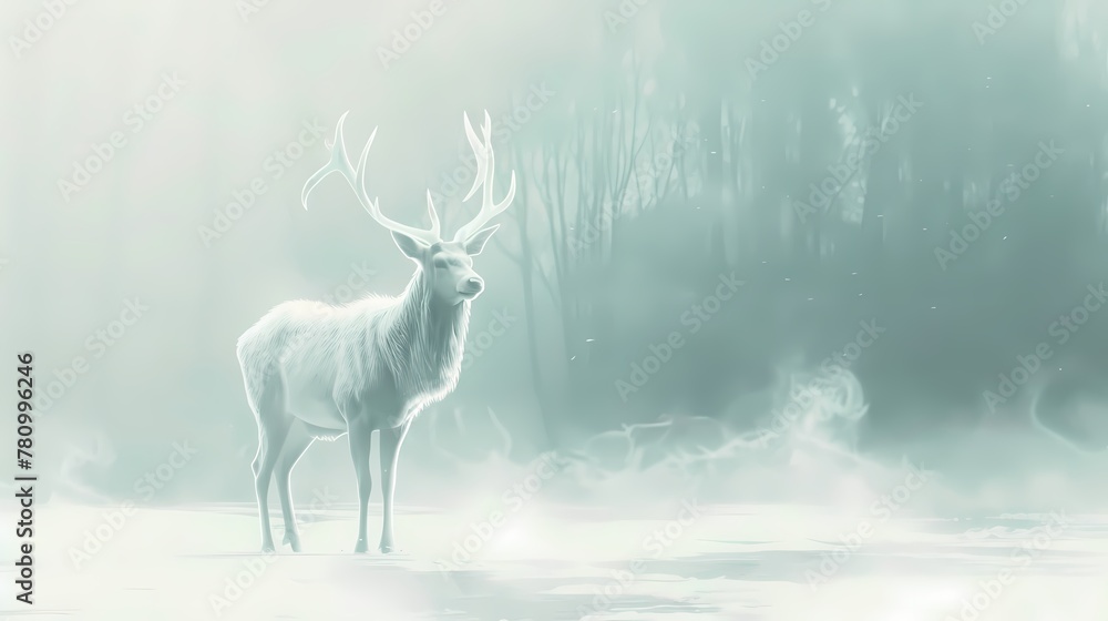 Digital fantasy landscape and deer scene illustration poster web page PPT background Digital fantasy landscape and deer scene illustration poster web page PPT background