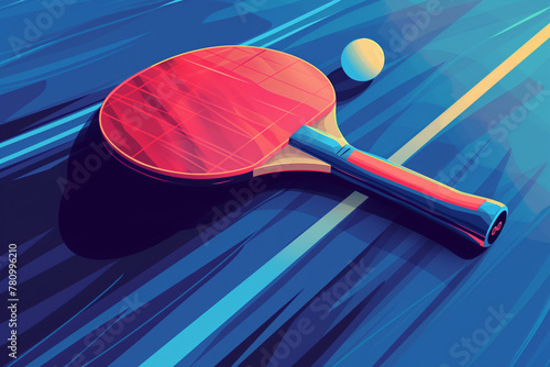 Table tennis or Ping-Pong on modern art colorful background. Sport and healthy lifestyle. Generate AI