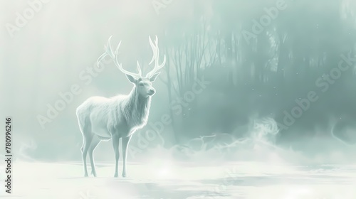 Digital fantasy landscape and deer scene illustration poster web page PPT background