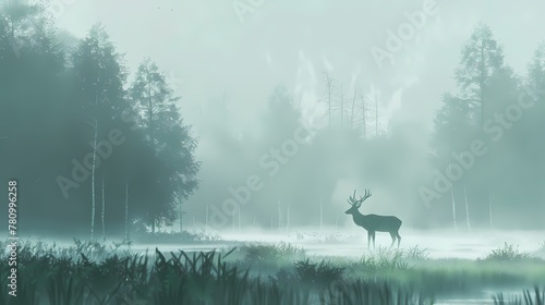 Digital fantasy landscape and deer scene illustration poster web page PPT background