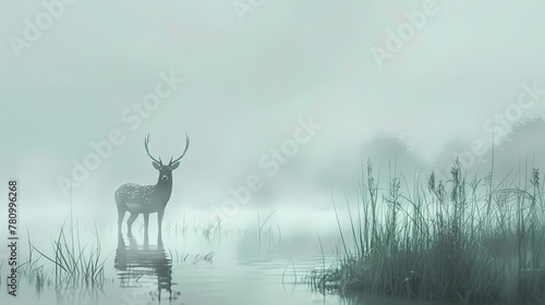 Digital fantasy landscape and deer scene illustration poster web page PPT background