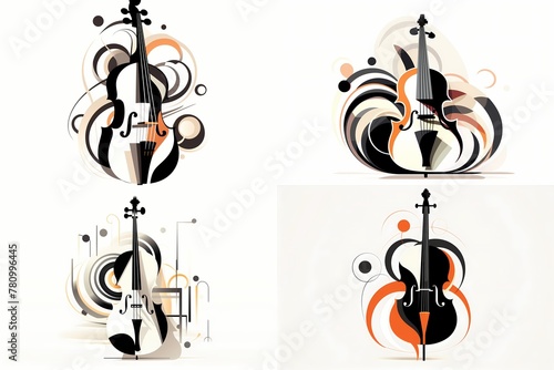 Captivating cello illustration with a modern twist  thick lines  black and white color scheme  flat design  on a solid white background