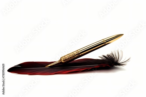 Elegant quill pen poised for timeless storytelling  isolated on white solid background