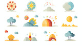 Collection of weather icon vector 2d flat cartoon v