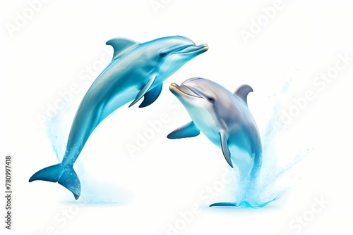 Graceful dolphins dancing in synchronized harmony  isolated on white solid background