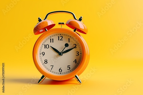 alarm clock in yellow color isolated on solid white background