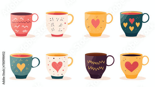 Colorful cup set different tea or coffee cups vecto