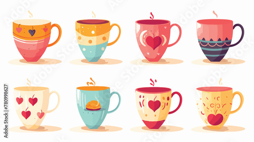 Colorful cup set different tea or coffee cups vecto