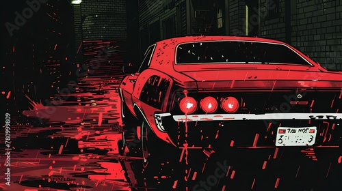 Wallpaper red car at night comic style 