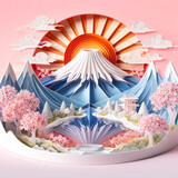 Mount Fuji and Cherry Blossoms: 3D Paper Art