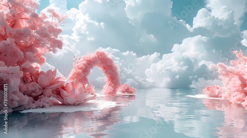 Digital digital pink clouds pond scene poster background photo