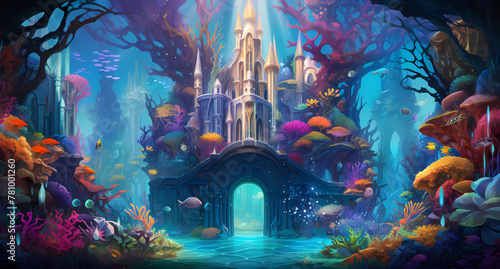 underwater fantasy world with coral castles