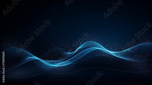 Abstract blue waves with glowing particles - Deep blue abstract waves with sparkling particles against a dark background create a tranquil and tech-savvy atmosphere