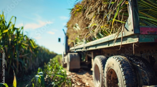 A truck filled with freshly harvested biofuel crops heads to a processing plant where it will be converted into valuable energy sources for a sustainable future. .