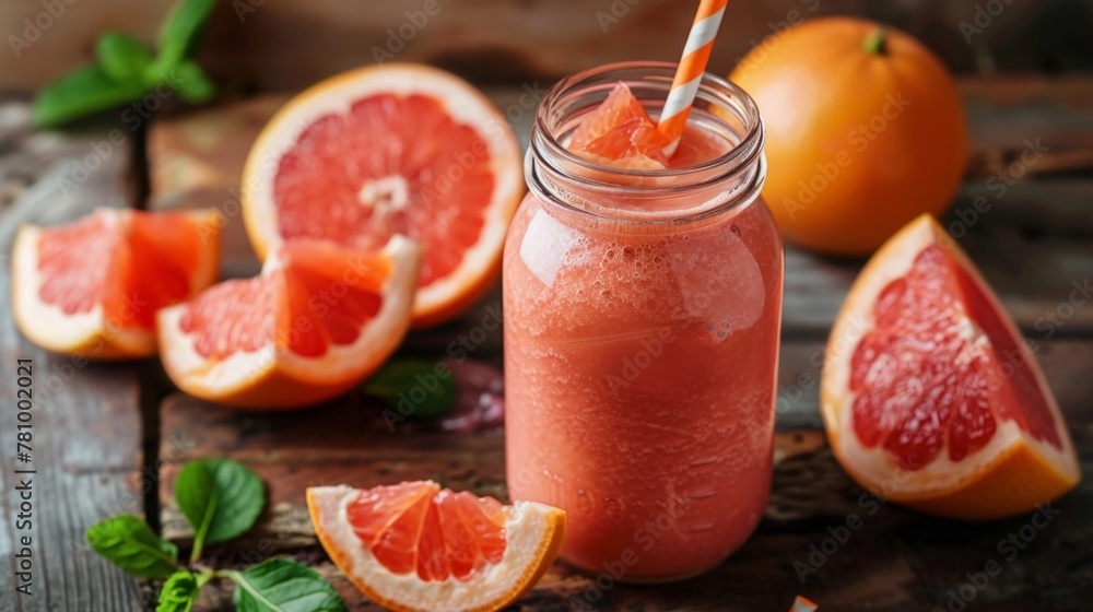 Glass of fresh juice with a straw Glass of fresh juice with a straw