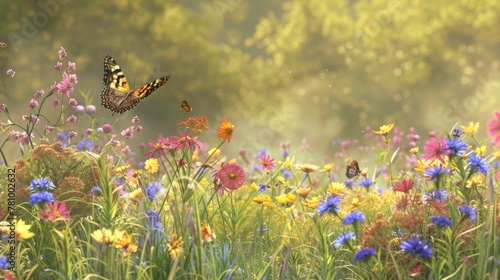 Amidst a sea of vibrant wildflowers delicate butterflies and buzzing bees can be seen adding to the enchanting atmosphere of this . .