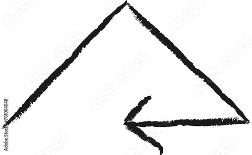 Triangle hand painted twisted arrow drawn with ink brush appointing to the left