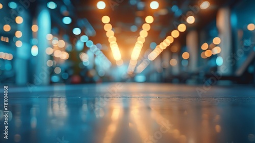 Blurred lights shine brightly on a city street at night