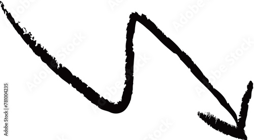 Hand painted zigzag arrow drawn with ink brush shows the concept of decreasing or downward