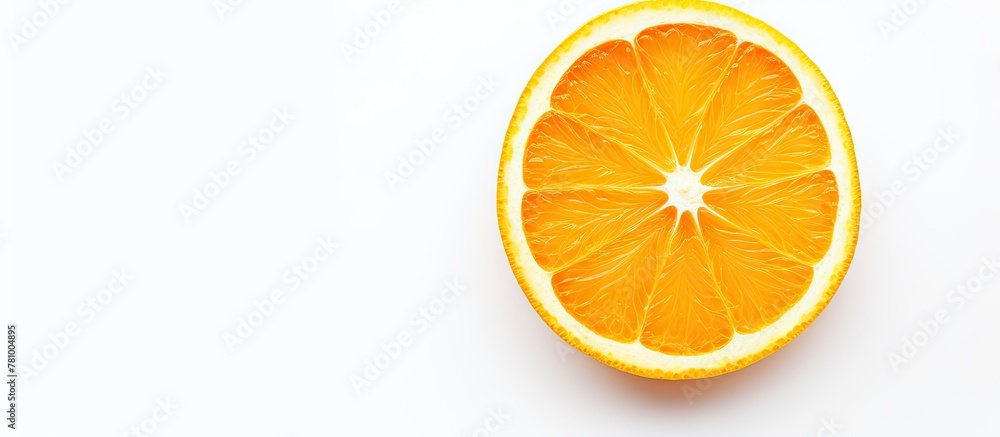 Half of a vibrant orange fruit placed on a clean white surface Half of a vibrant orange fruit placed on a clean white surface