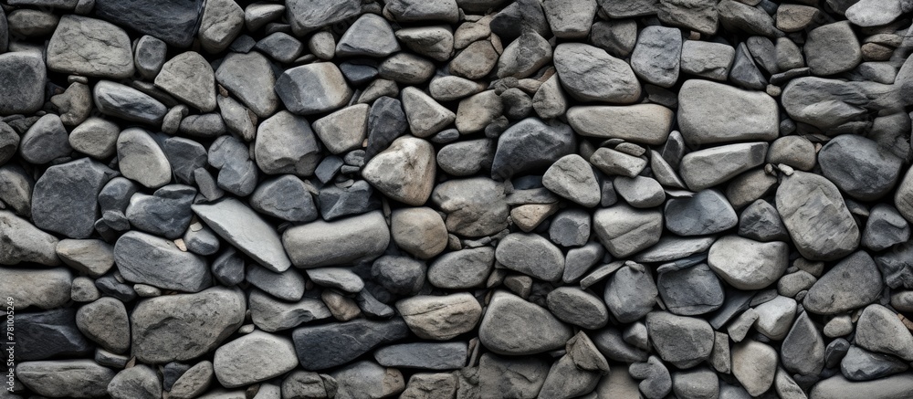 Close-up view of a pile of rocks neatly stacked on a wall surface Close-up view of a pile of rocks neatly stacked on a wall surface
