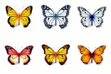 butterflies in different colors isolated on a white solid background